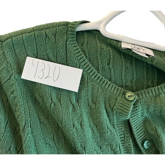 LOFT Green Cable Knit Button Front Cardigan Sweater SZ M - Picture 5 of 5